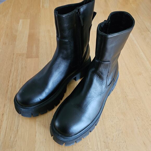 Zara Chunky Boots Lug Soles Side Zip BLACK Sz UE 38 US 7.5 - Picture 1 of 15